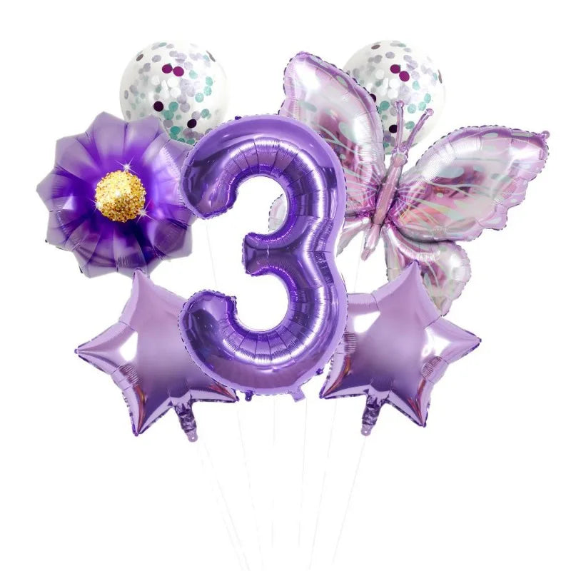 Purple Butterfly Flower 32 Inch Digital Aluminum Film Balloon Set for Children's Birthday Party Decoration Scene Arrangement Peaceful Pleasures Health and Wellness
