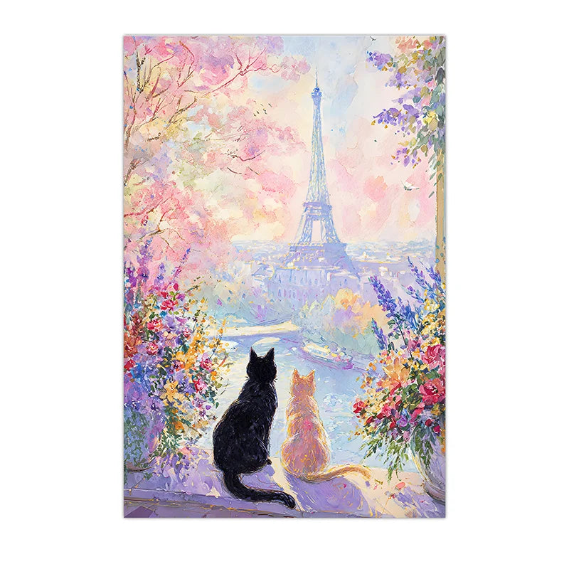 Animal Landscape Wall Art, Paris Eiffel Tower Cat Canvas Painting, Nordic Pastel Poster Print for Bedroom Living Room Wall Decor Peaceful Pleasures Health and Wellness 02 15x20cm No Frame China Mainland