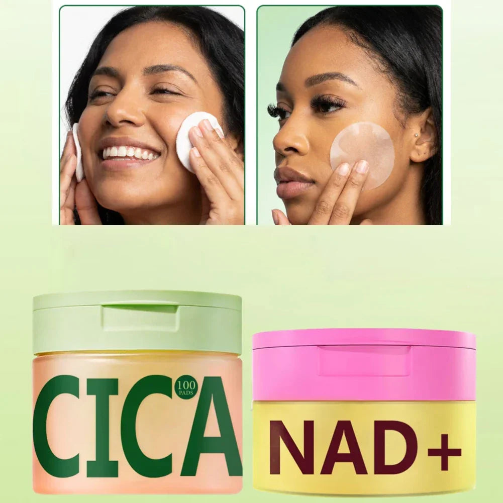 Korean Skincare Set, Centella Asiatica 100pcs Polishing Cotton Pads & NAD+ Anti-Aging Cream, Skin Rejuvenation & Elasticity Peaceful Pleasures Health and Wellness