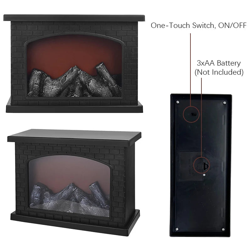 Christmas Fireplace LED Flame Table Lamp | Holiday Home Décor