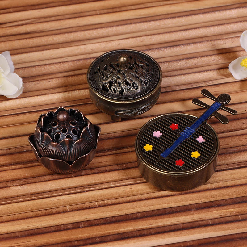 Mini Antique Pocket Incense Burner | Chinese Hollow Zinc Alloy Decor