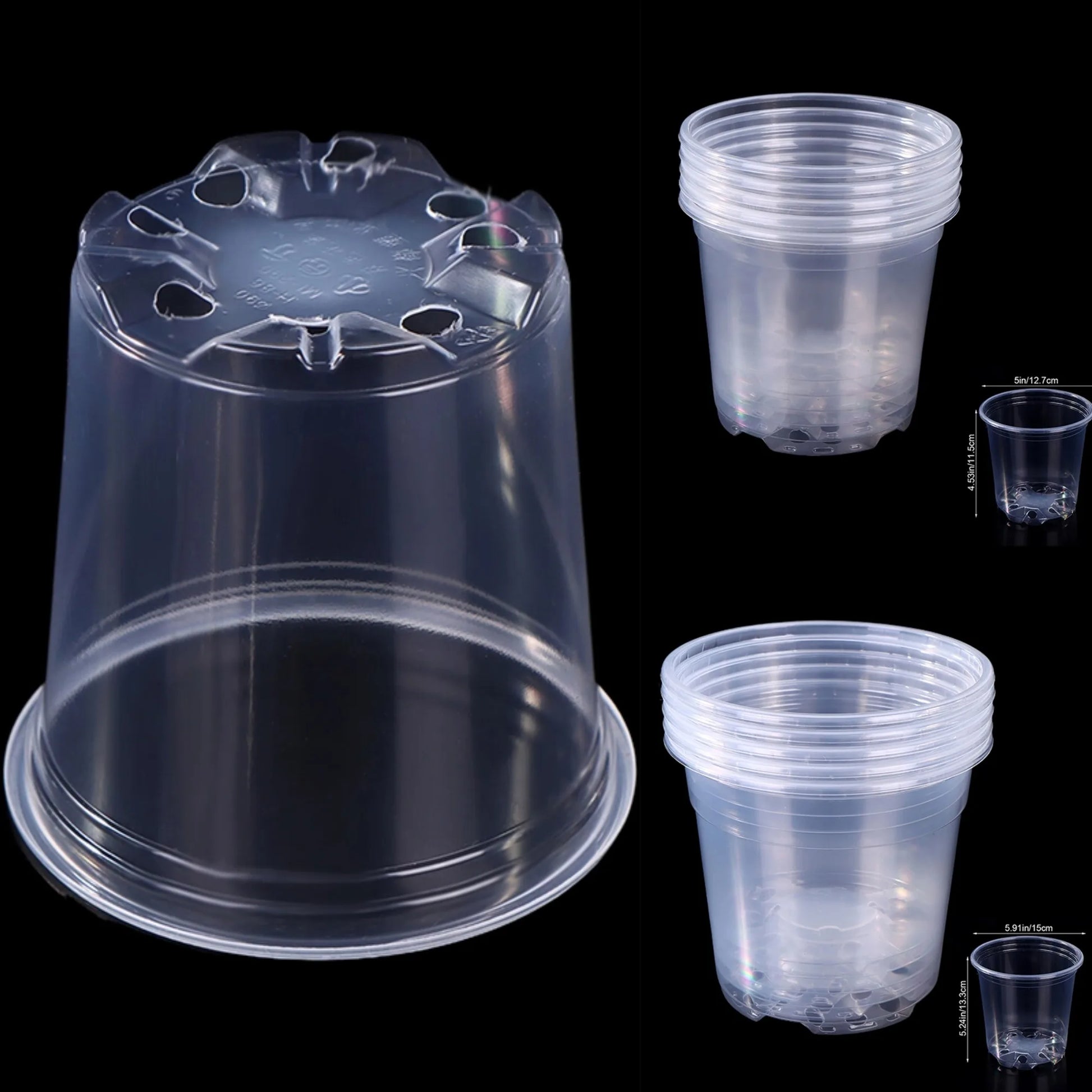 5 Pieces 6 Sizes 3/3.5/4/5/6/7 Inches Greenhouse Transparent Plastic Flowerpot Drainage Hole Pot Breathable Nursery Flower Pot Peaceful Pleasures Health and Wellness