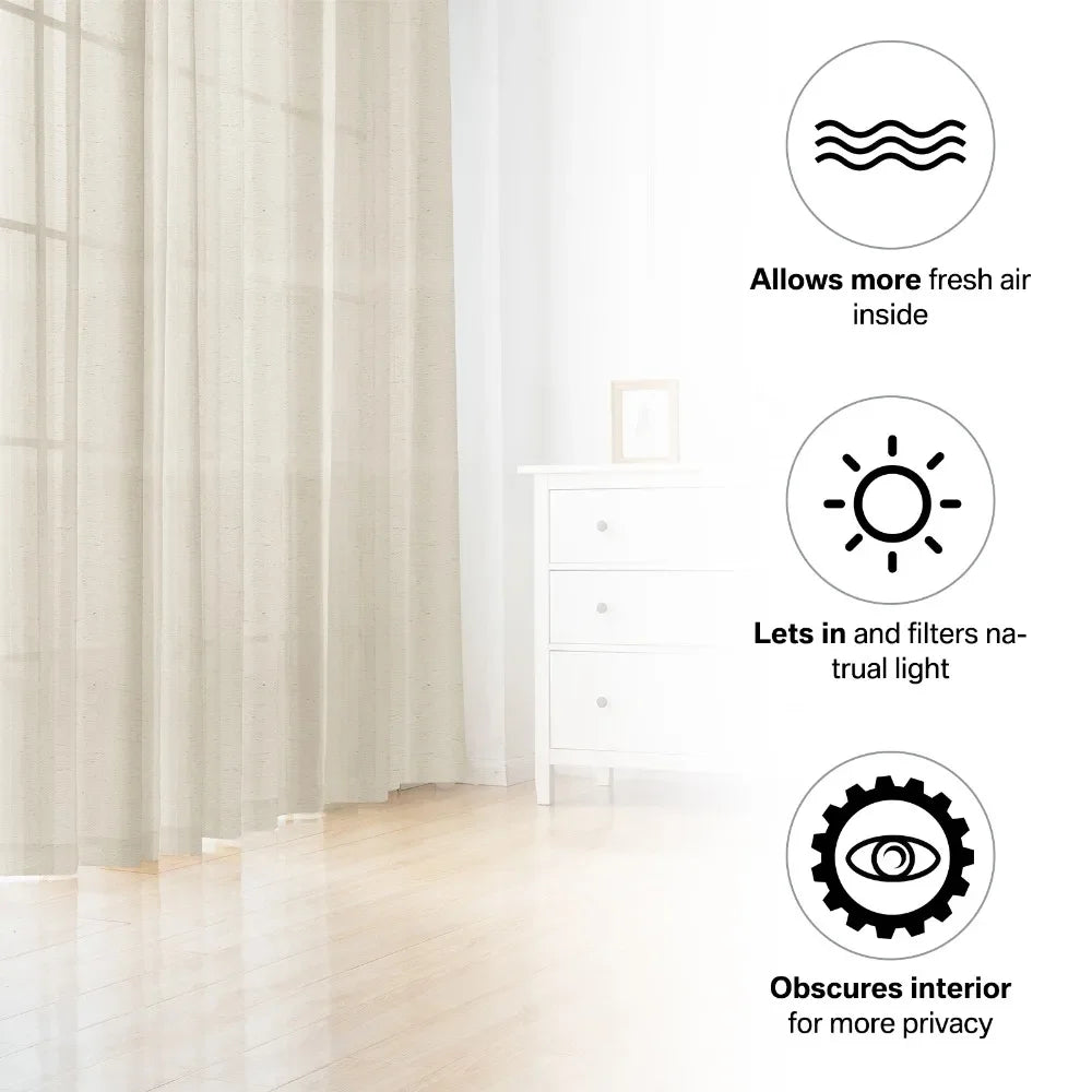 Linen Curtains 160cm/240cm Length for Living Room Bedroom Rod Pocket Light Filtering Semi Window Curtain Boho Farmhouse Drapes Peaceful Pleasures Health and Wellness