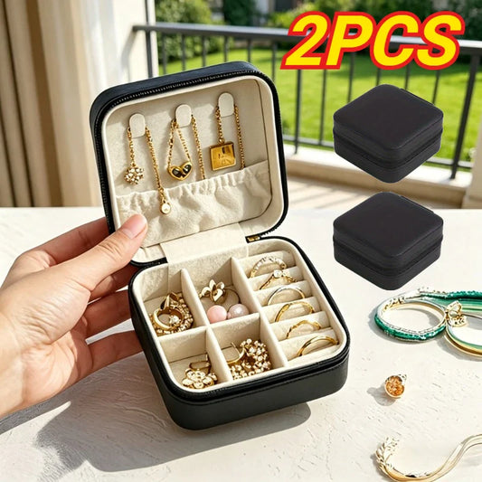 2-Pack Mini PU Leather Jewelry Travel Organizer Box for Women Jewelry Storage Box Oasis Select