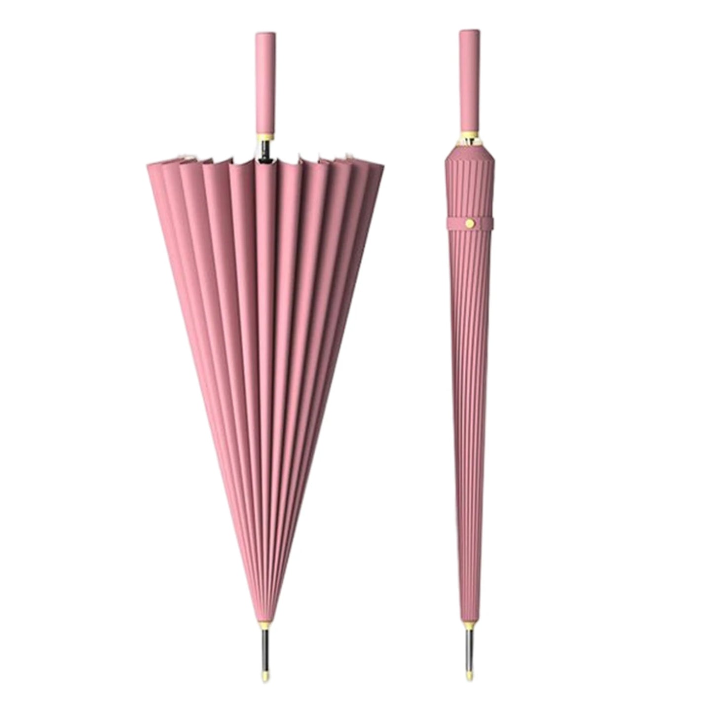 Automatic 24 Bone Umbrellas Fashion Solid-Color Reinforcement Windproof Parasols All-Weather Umbrellas For Rainy Day Peaceful Pleasures Health and Wellness Pink