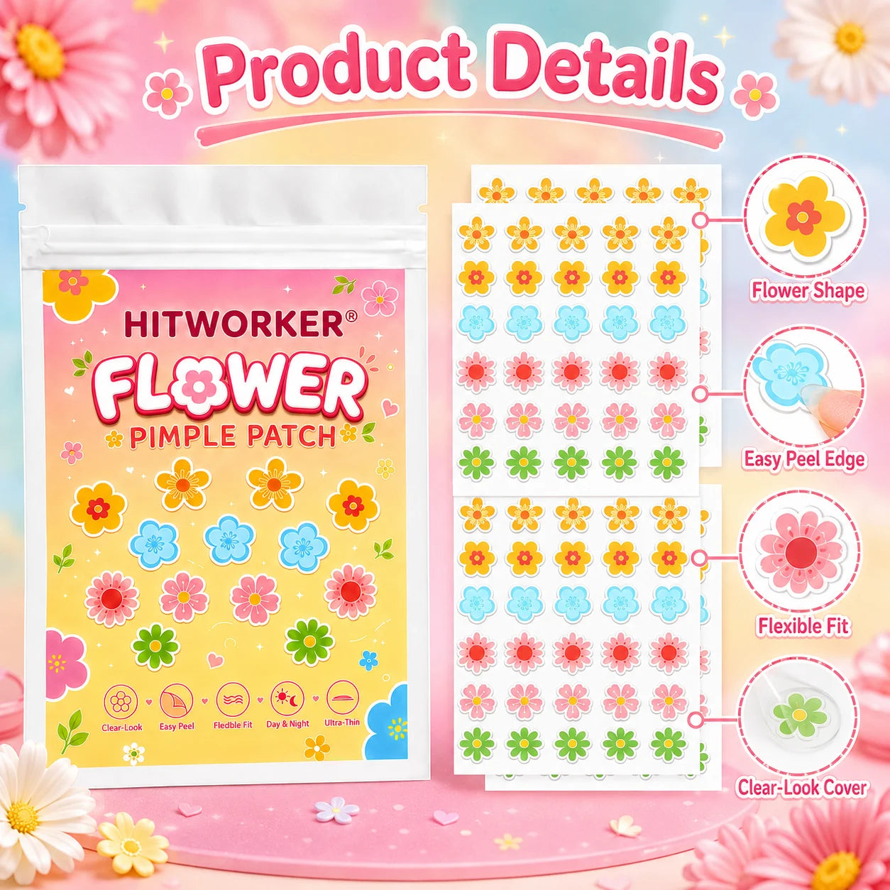 Flower Hydrocolloid Spot Patches – Cute Face Stickers 40/100pc