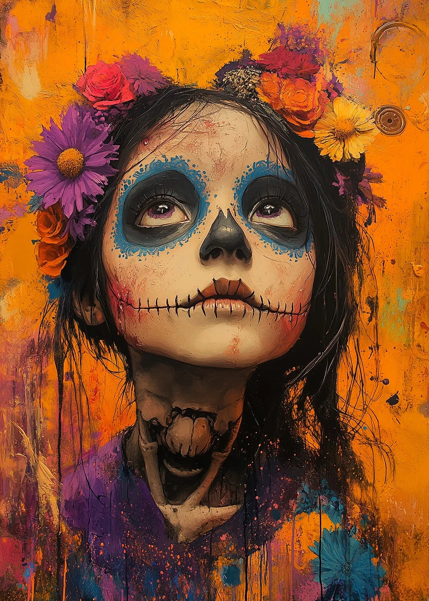 Day of the Dead Skull Girl Canvas Wall Art | Los Muertos Print