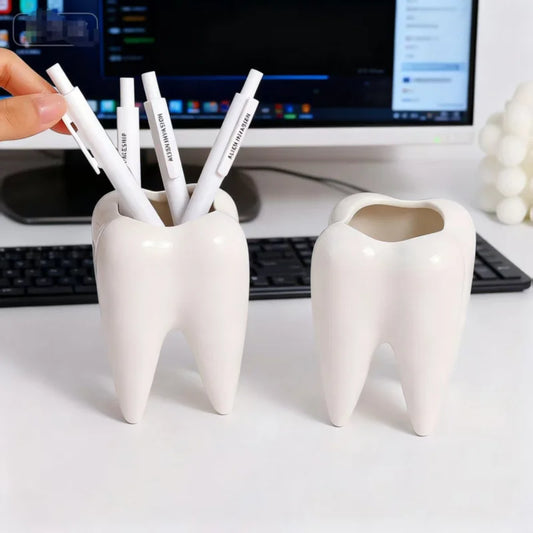 Tooth-Shaped Ceramic Pencil Holder & Succulent Pot | Desk Decor Ceramic Desk Organizer Peaceful Pleasures Health and Wellness