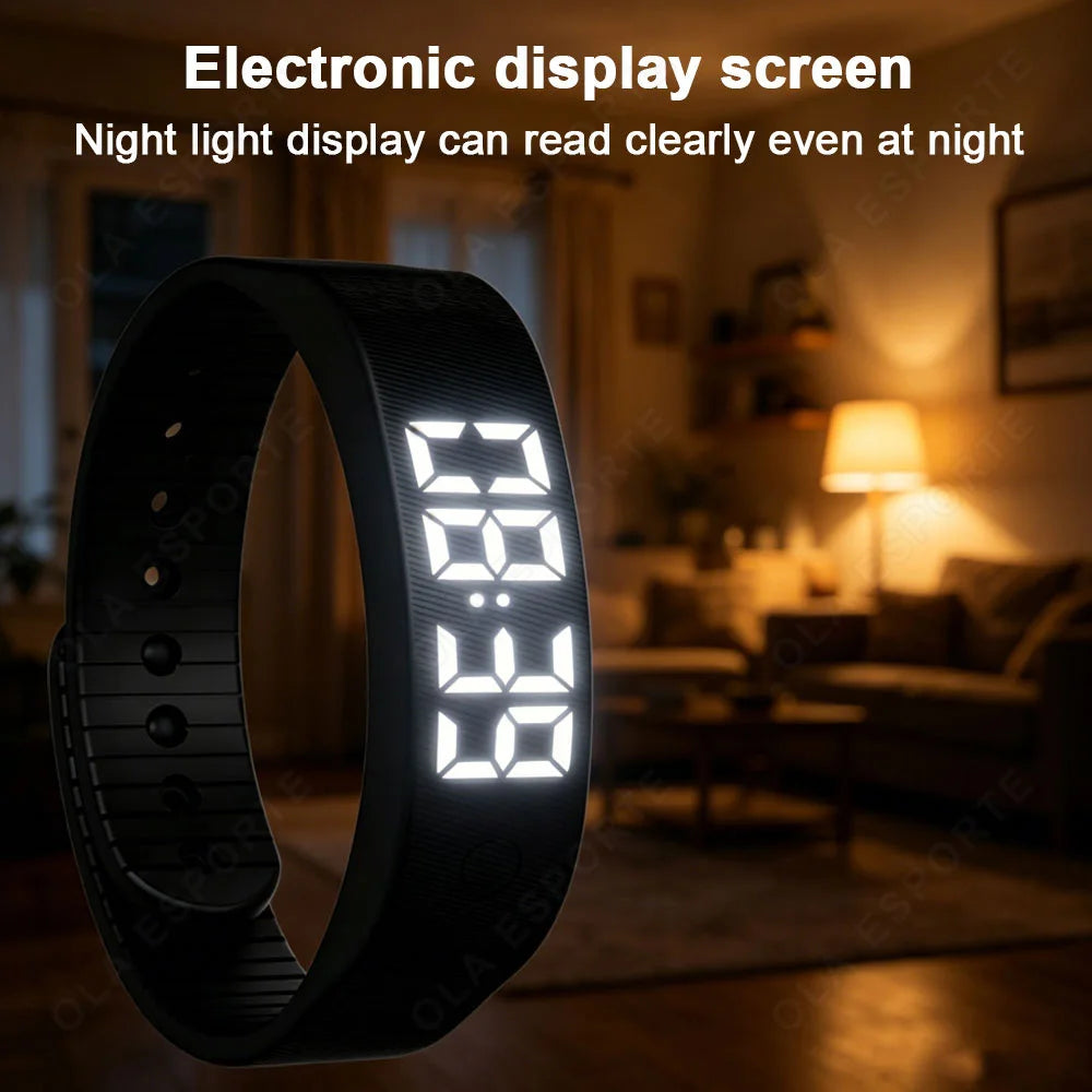 LED Digital Alarm Clock Watch Adjustable Snooze-proof Alarm Bracelet with Running Pedometer IP65 Waterproof Vibrating Alarm Hw12 Peaceful Pleasures Health and Wellness