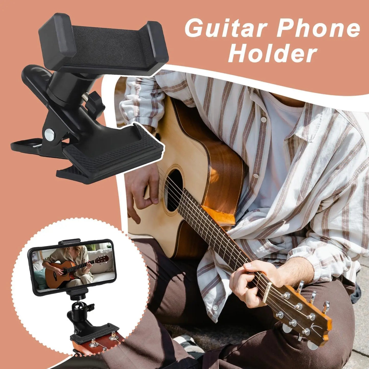 Rotatable Guitar Phone Holder Bass Mobile Stand Portable Cellphone Holder Practice for Video Tutorials Live Streaming Recording Peaceful Pleasures Health and Wellness
