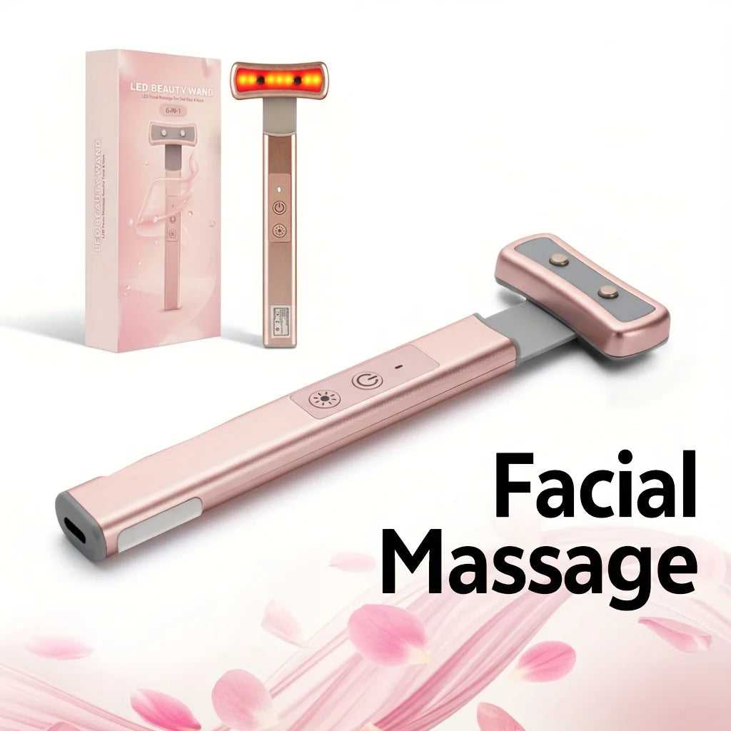 Led Facial Massager, Multi-Color Modes, Fragrance-Free, USB Rechargeable Eye and Facial Massager Skincare Tool, Ideal for Gift Giving. Peaceful Pleasures Health and Wellness Pink