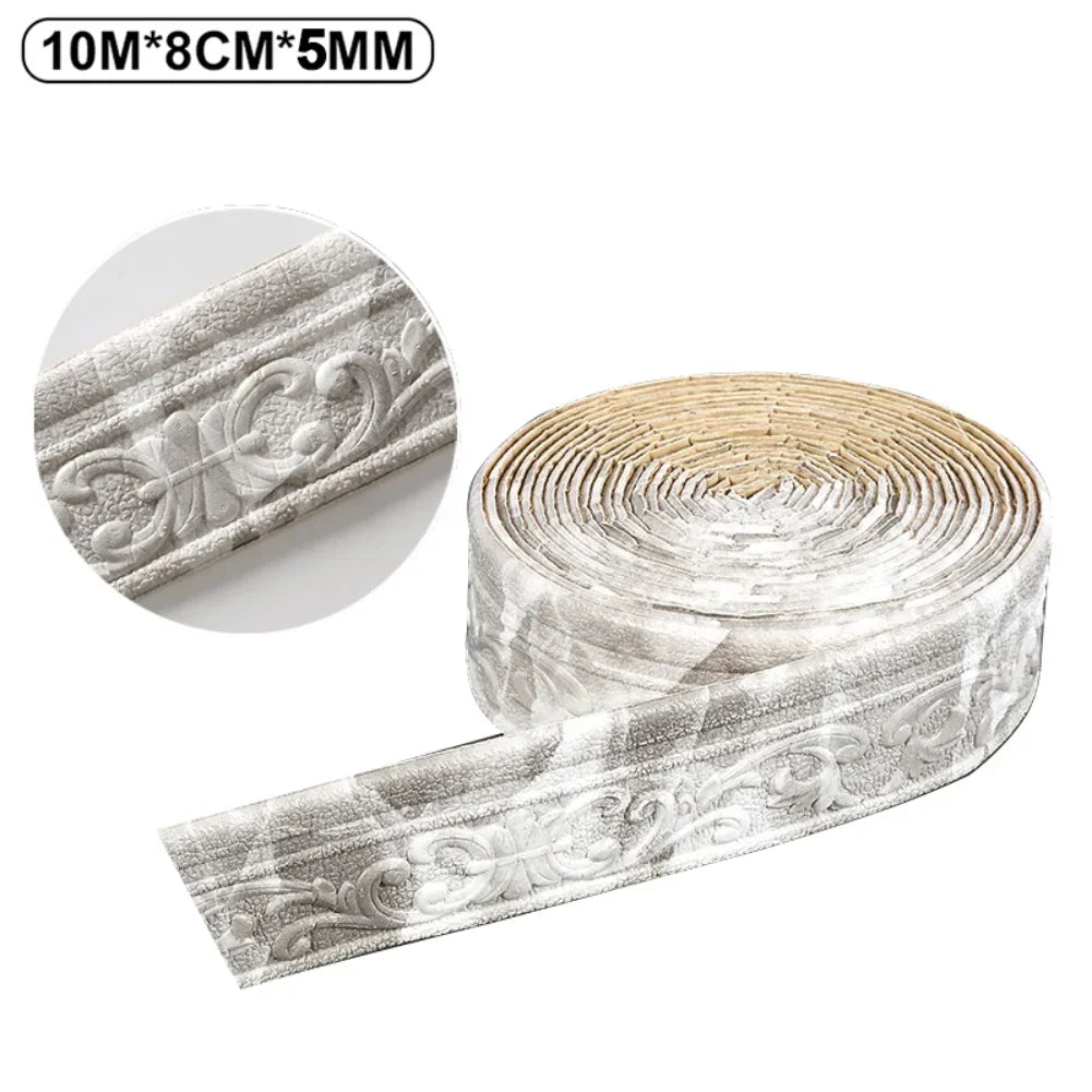 3D Self-adhesive Trim Decor 10mx8cmx5mm Wall Border Strip Waterproof