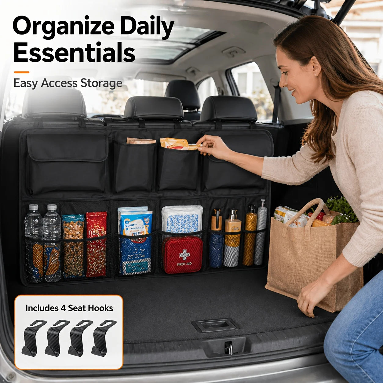 Car Trunk & Backseat Hanging Organizer – SUV Truck Van Storage