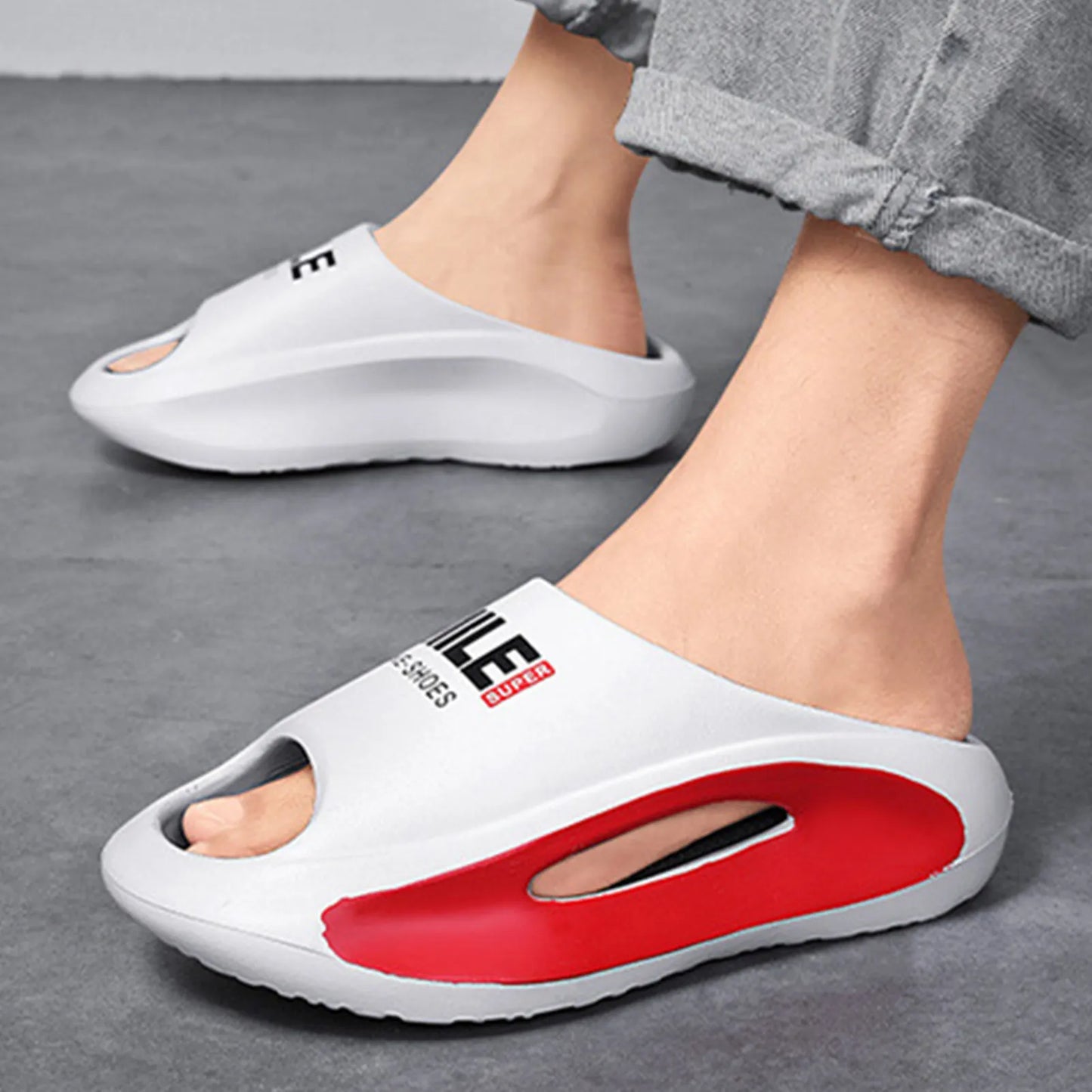 Men Cloud Slippers Open Toe Cushioned Thick Sole Shower Slippers for Beach Hotel Gym Vacation Peaceful Pleasures Health and Wellness