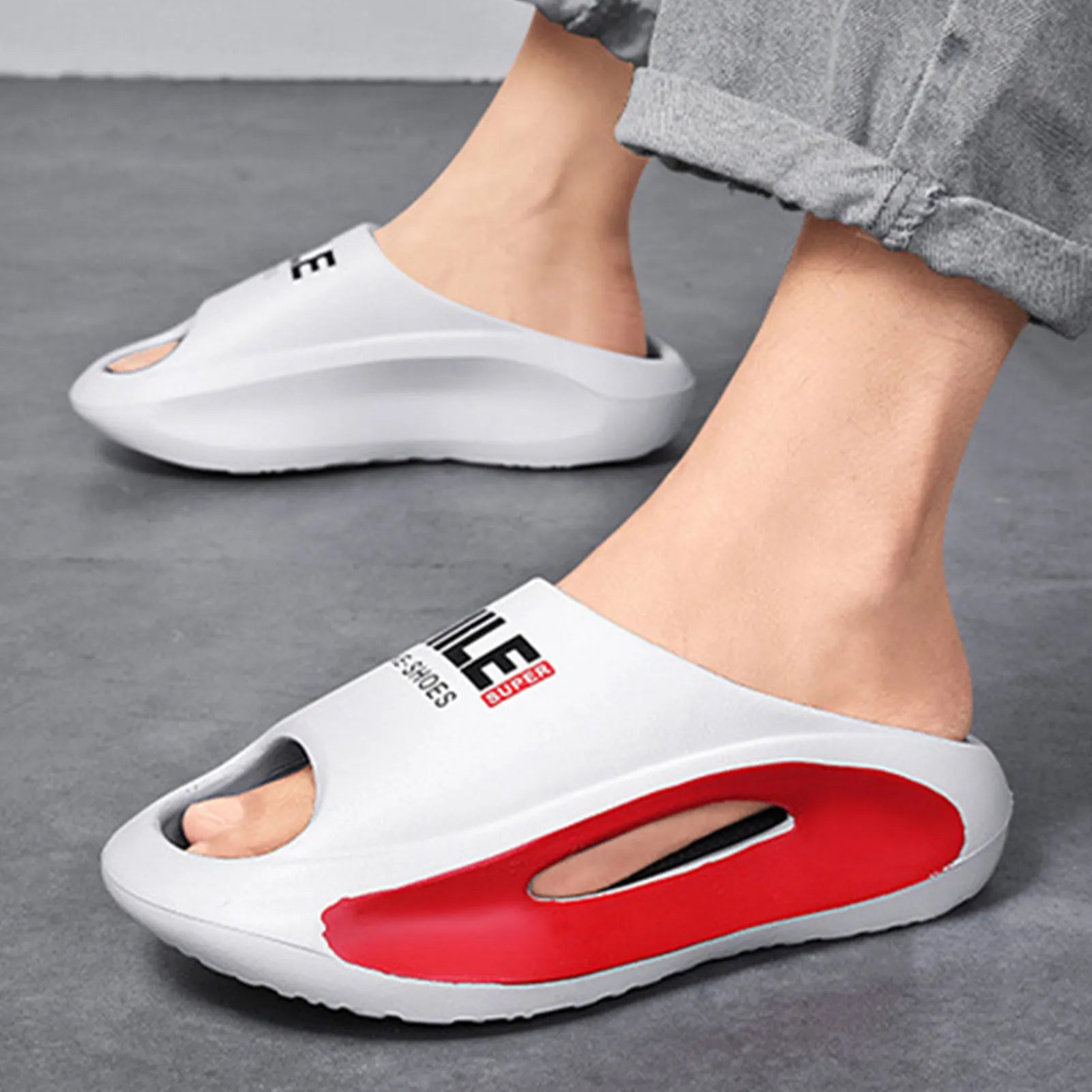 Men Cloud Slippers Open Toe Cushioned Thick Sole Shower Slippers for Beach Hotel Gym Vacation Peaceful Pleasures Health and Wellness