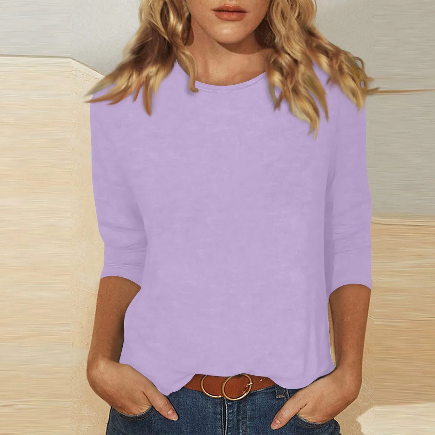Women Summer Tops Round Neck Three Quarter Sleeve Comfortable Print T Shirt Blouse Women T Shirt muticolor t shirt tops Peaceful Pleasures Health and Wellness Light Purple L