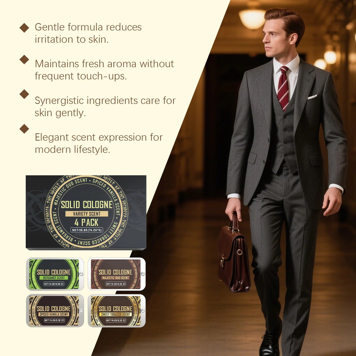 Fruit Woody Men Solid Perfume Lasting Scent Fresh Fruity Woody Scent Men Pheromone Perfume Gentle Portable Solid Fragrance Balm Peaceful Pleasures Health and Wellness
