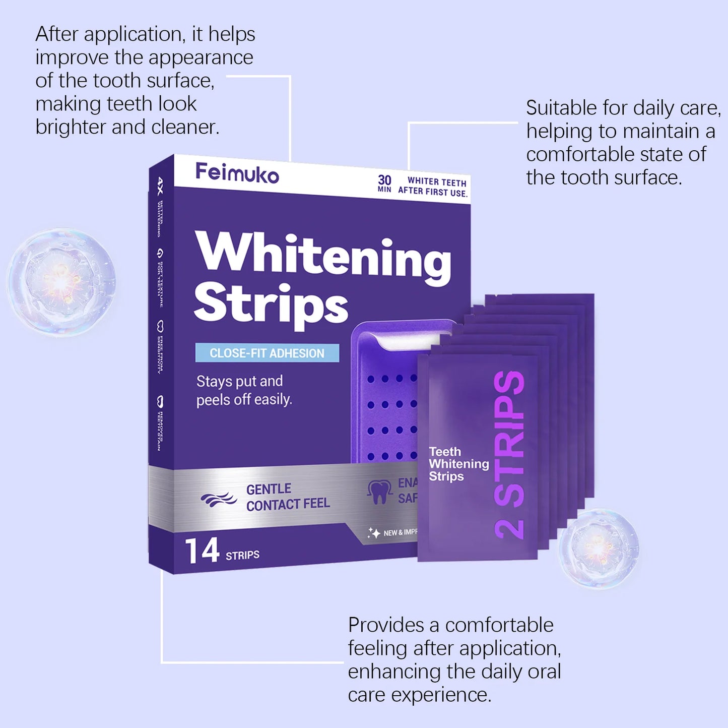 Purple Teeth Whitening Strips – Mint, Enamel Safe | 14 Strips