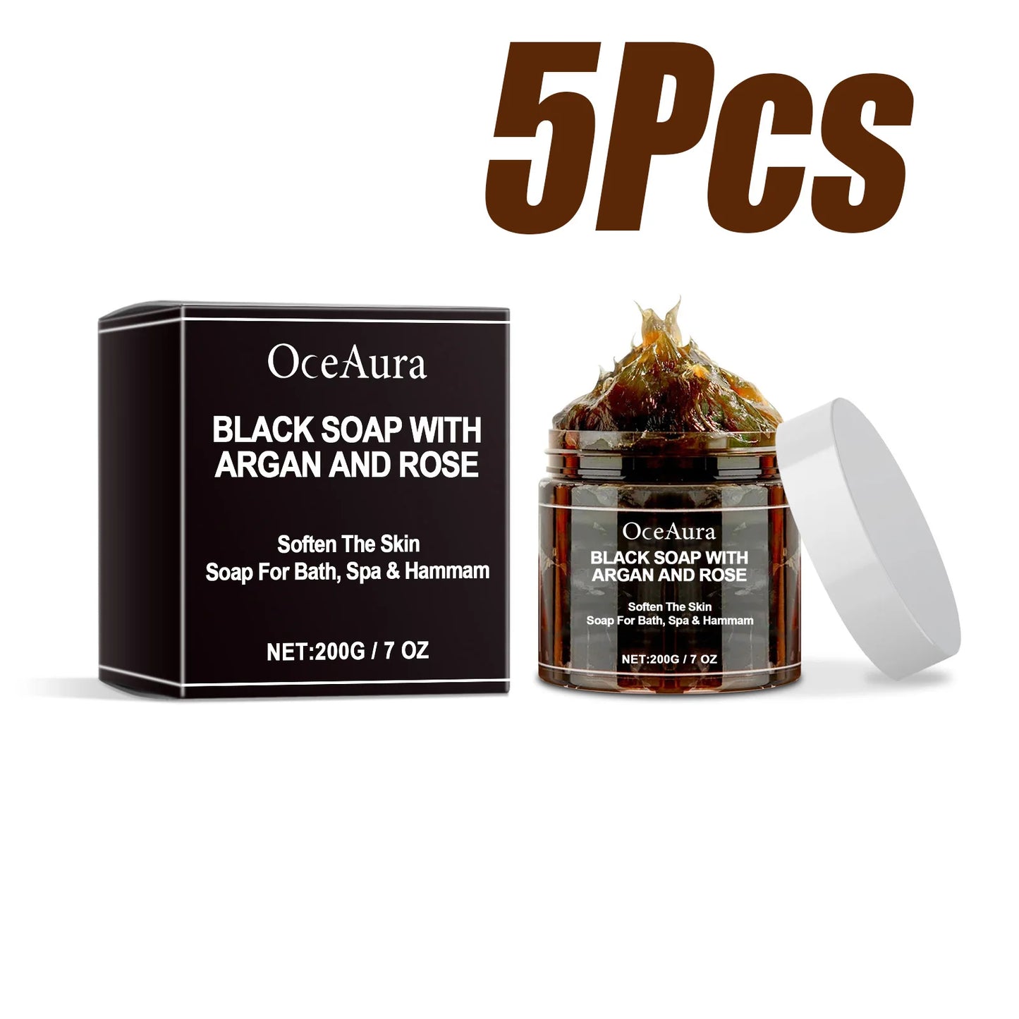 Black Cleansing Soap – Argan Oil & Rose Exfoliating Body Scrub Peaceful Pleasures Health and Wellness 5 x 200g Boxed