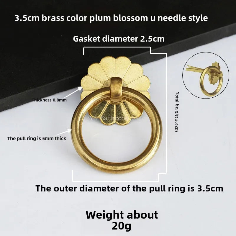 Antique Brass Ring Pull Knob | Vintage Cabinet Drawer Handle