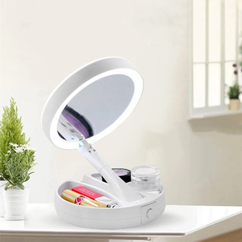 LED Makeup Mirror 10X Magnifying Foldable Travel Mirror Lights