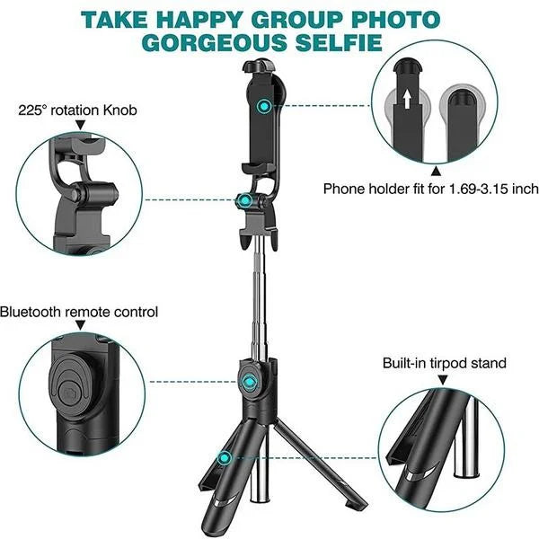 Extendable Handheld Selfie Stick Tripod with Remote Shutter Self-timer Tripod Portable Mobile Phone Bracket Foldable Phone Stand Peaceful Pleasures Health and Wellness