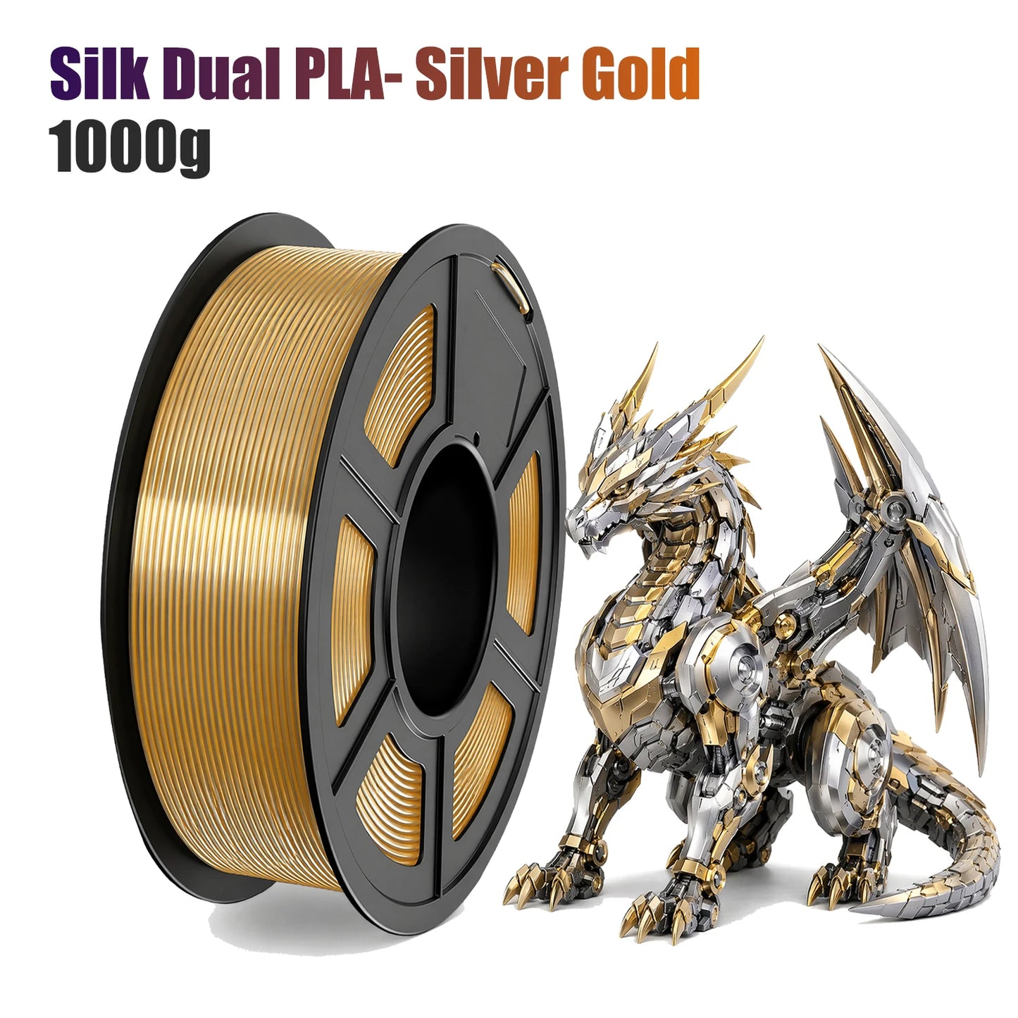 Dual Color Silk PLA Filament 1.75mm Silver Blue 250g | FDM