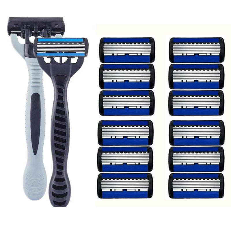 Men's 6-Layer Stainless Steel Safety Razor – Replaceable Head