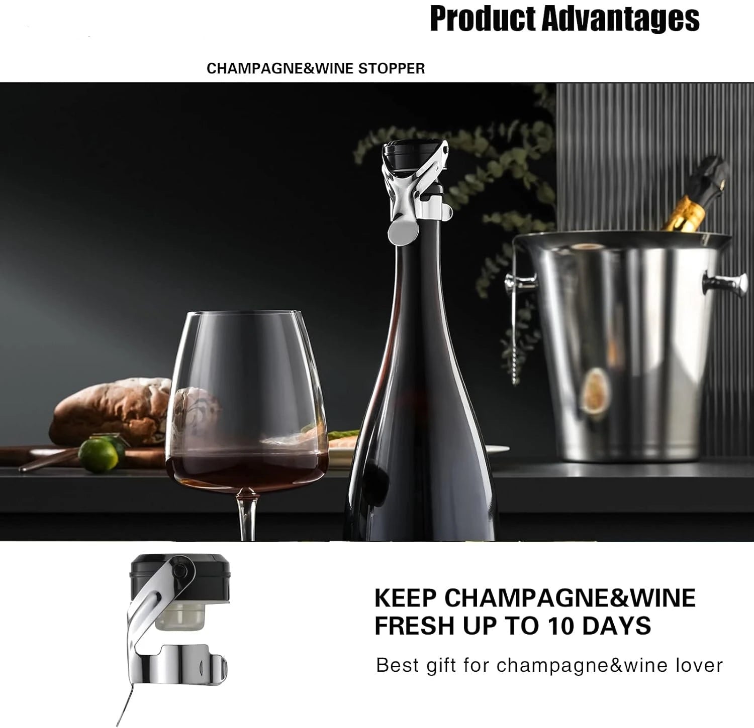 Champagne&Wine Bottle Stoppers Stainless Steel with Food Grade Silicone Leak Proof Keep Fresh Reusable Saver Prosecco Sparkling Peaceful Pleasures Health and Wellness