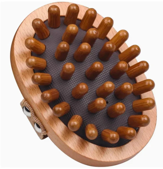 Air cushion massage brush cervical head acupoint massager wooden manual massage tool Peaceful Pleasures Health and Wellness Chocolate