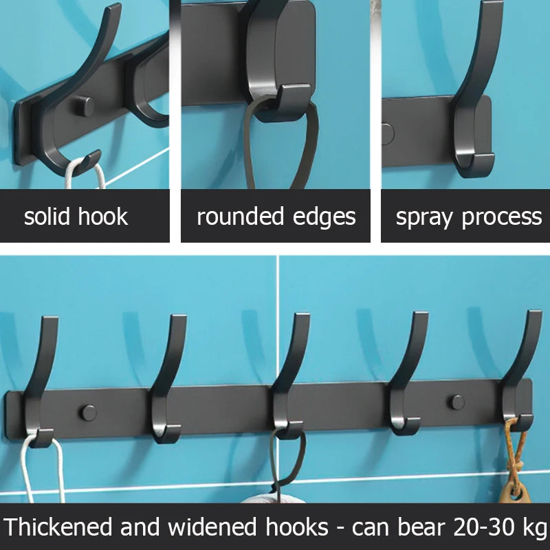 Folding Aluminum Robe & Towel Wall Hooks | 6-Pack Black White