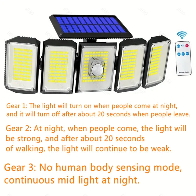 SHINEKNOT IP65 Solar Wall Light | 5-Head LED Motion Sensor