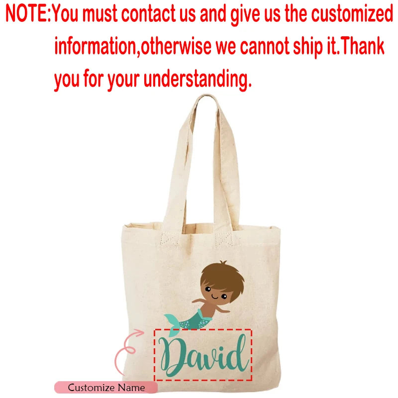Personalized Mermaid Canvas Tote Bag | Custom Kids Party Gift Personalized Tote Bag Peaceful Pleasures Health and Wellness custom F 20x22cm