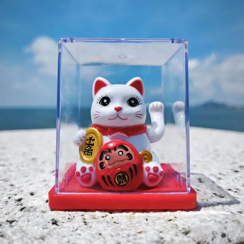 Solar Waving Lucky Cat Ornament | Mini 2" Desk Fortune Décor