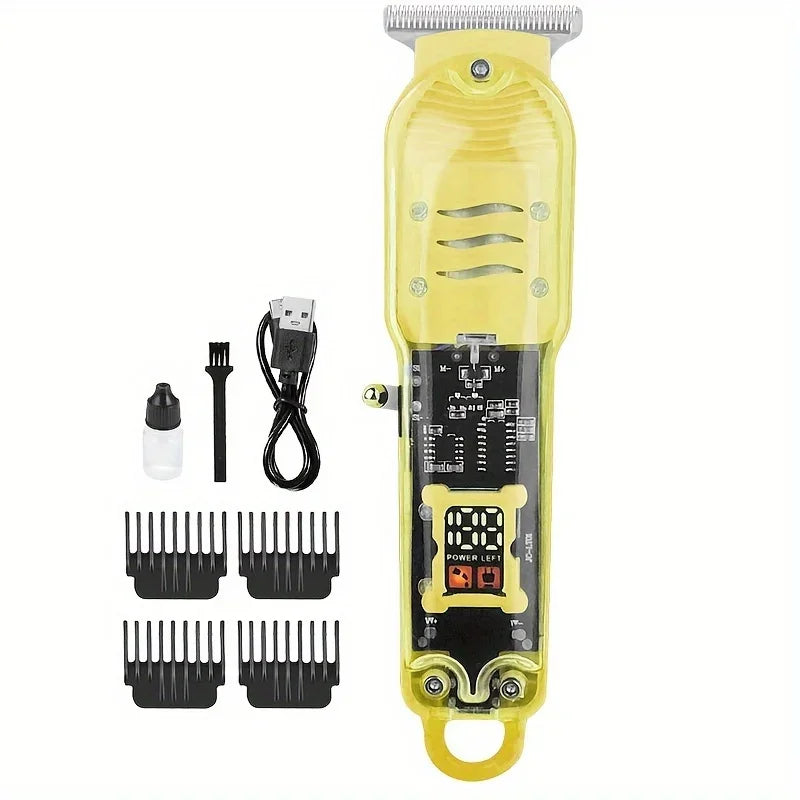Transparent Electric Hair Clipper – USB Rechargeable Men's Trimmer