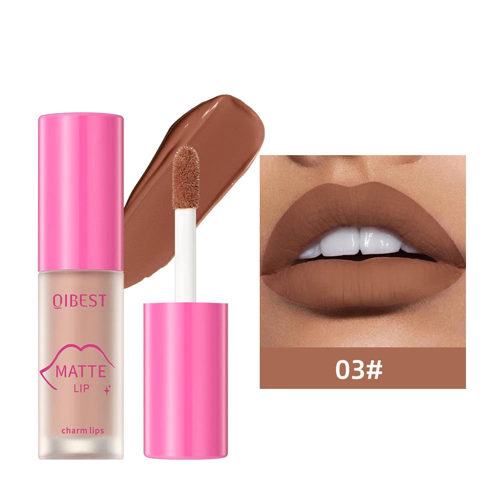 QIBEST Matte Lip Glaze Waterproof Silky Lip Gloss Non-Stick Cup Liquid Lipstick Sexy Red Liptint Durable Lip Mud Lasting Makeup Peaceful Pleasures Health and Wellness 03