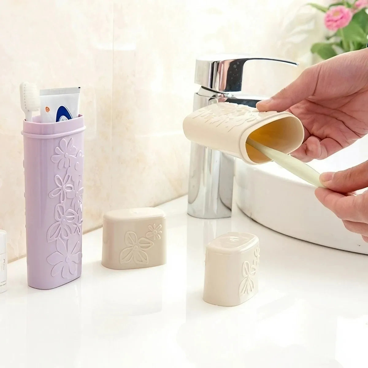 Portable Toothbrush Toothpaste Storage Box Holder Cup Wash Toothbrush Organizer Outdoor Travel Bathroom Products Supplier Peaceful Pleasures Health and Wellness