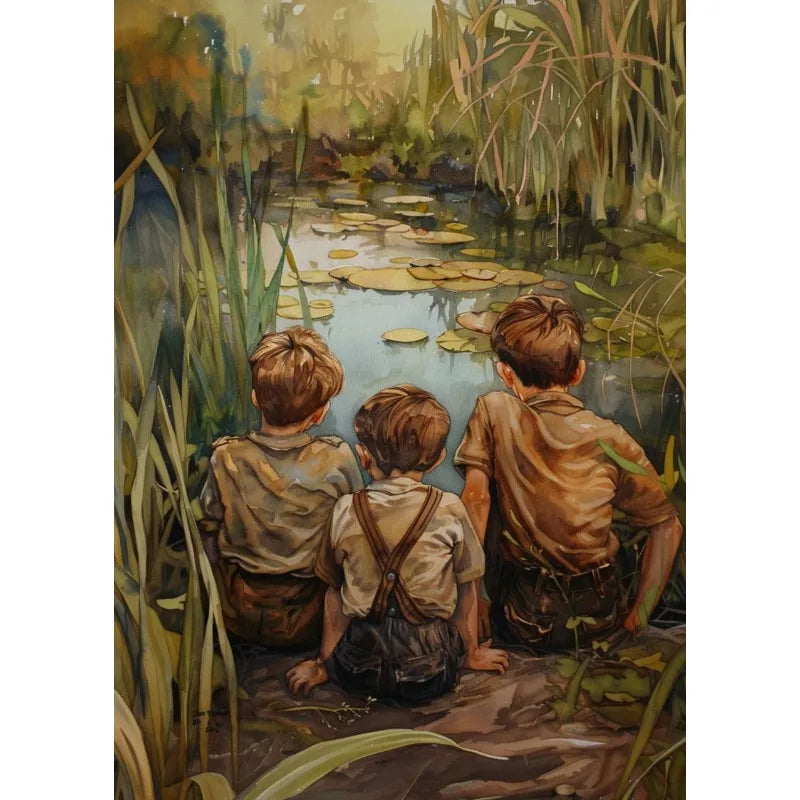 Retro Fishing Boys Canvas Wall Art | Farmhouse & Nursery Decor