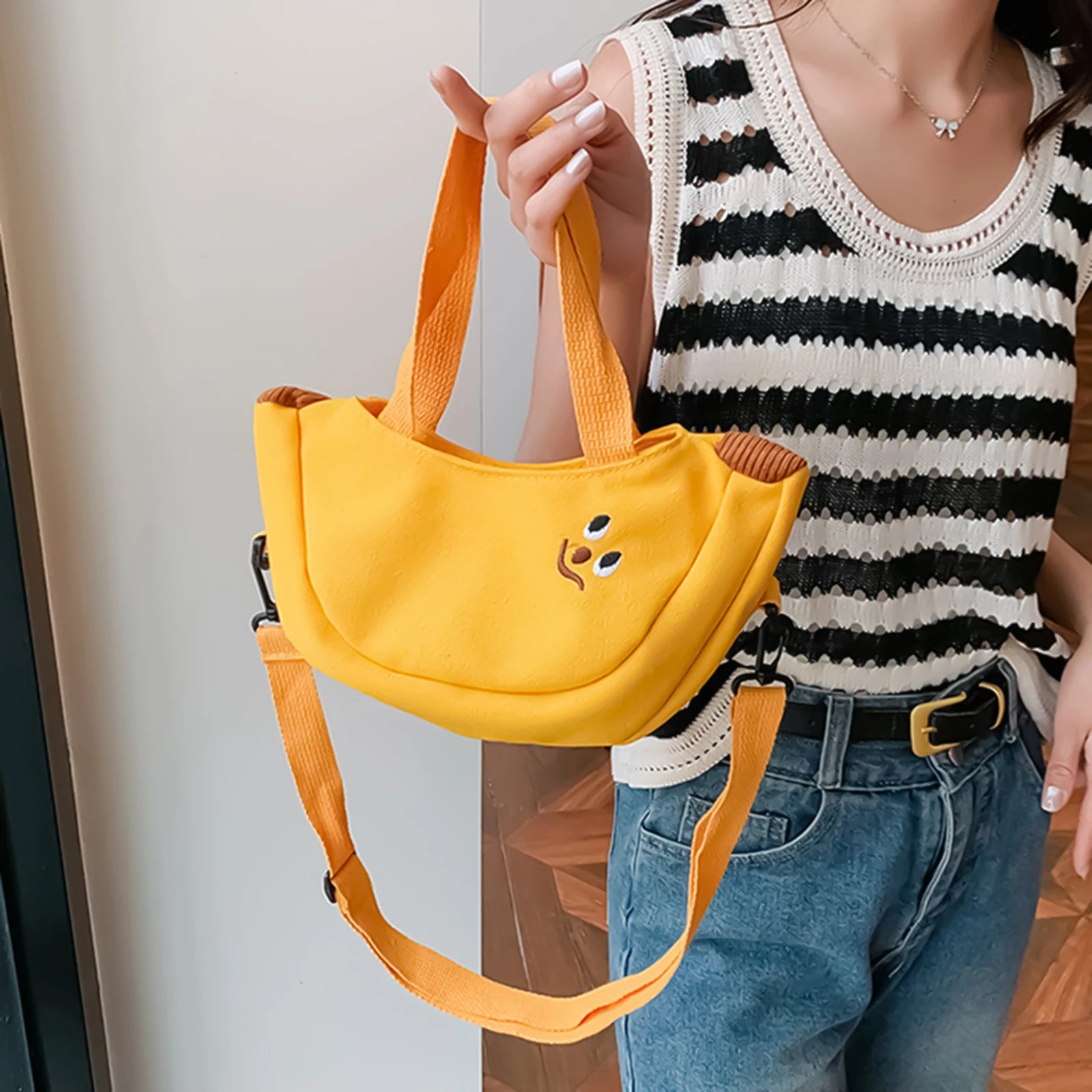 Kids Shoulder Bag Canvas Material Cute Fruit Pattern Crossbody Handbag for School and Outdoor Use Peaceful Pleasures Health and Wellness