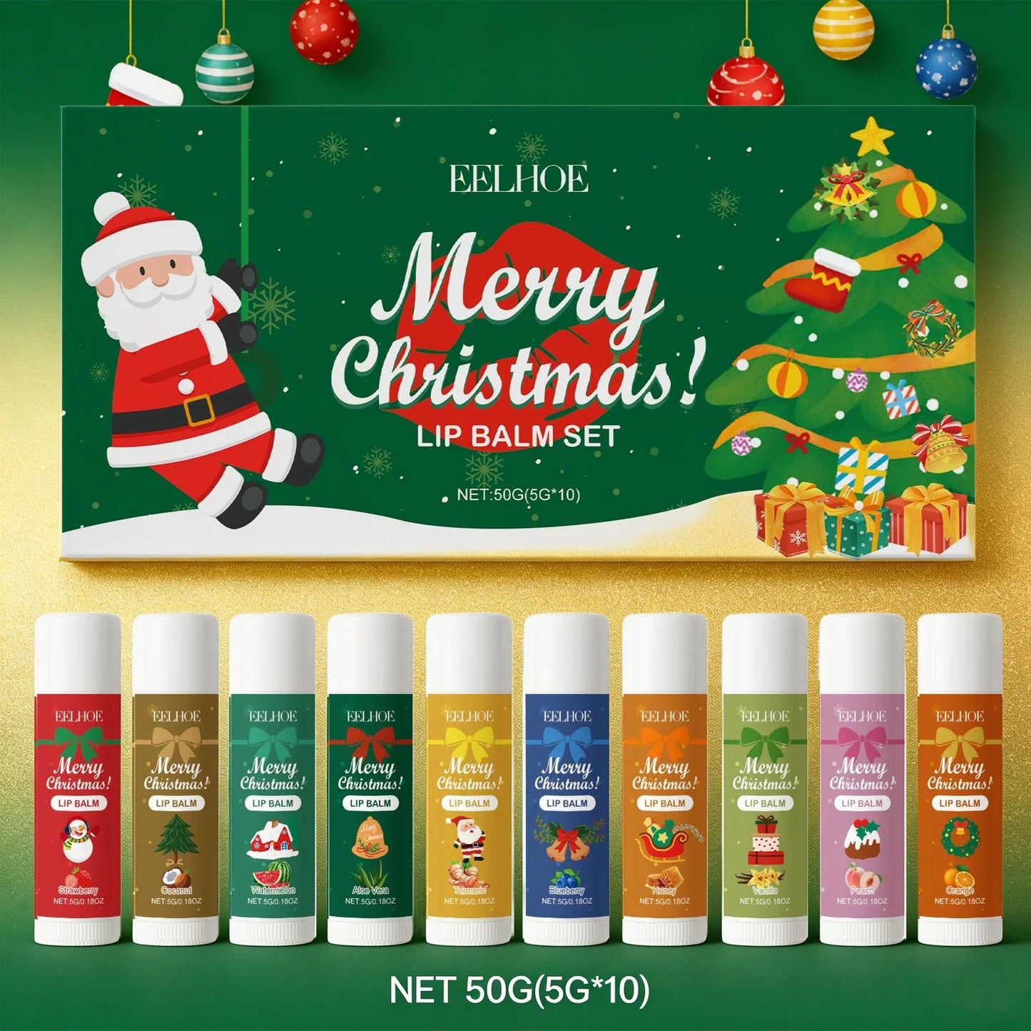 EELHOE 10-Pc Christmas Lip Balm Gift Set – Deep Moisturizing