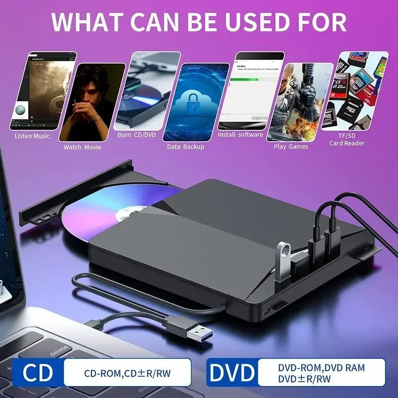 7-in-1 USB 3.0 External DVD/CD Burner Drive for Laptop & PC