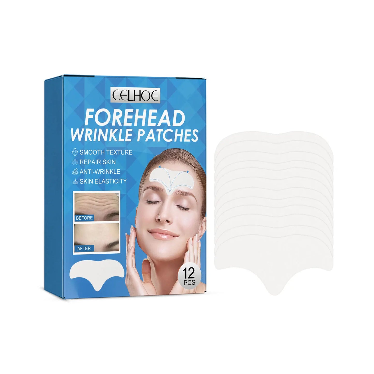 Tightening Forehead Mask Firming Fade Fine Line Reduce Wrinkles Improving Elasticity Repair Anti-Aging Forehead Wrinkle Patches Peaceful Pleasures Health and Wellness 12pcs Boxed