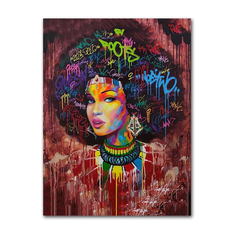 Oil Wall Art Painting for Living Room Africa Women Printed Posters Abstract Girl Portrait Canvas Painting Colorful Peaceful Pleasures Health and Wellness 1252-04 40x60cm Unframed