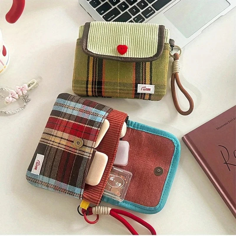 New Fresh Checkered Storage Bags Candy Sanitary Towel Small Bags Portable Sanitary Napkin Storage Bags Large Capacity Practical Peaceful Pleasures Health and Wellness