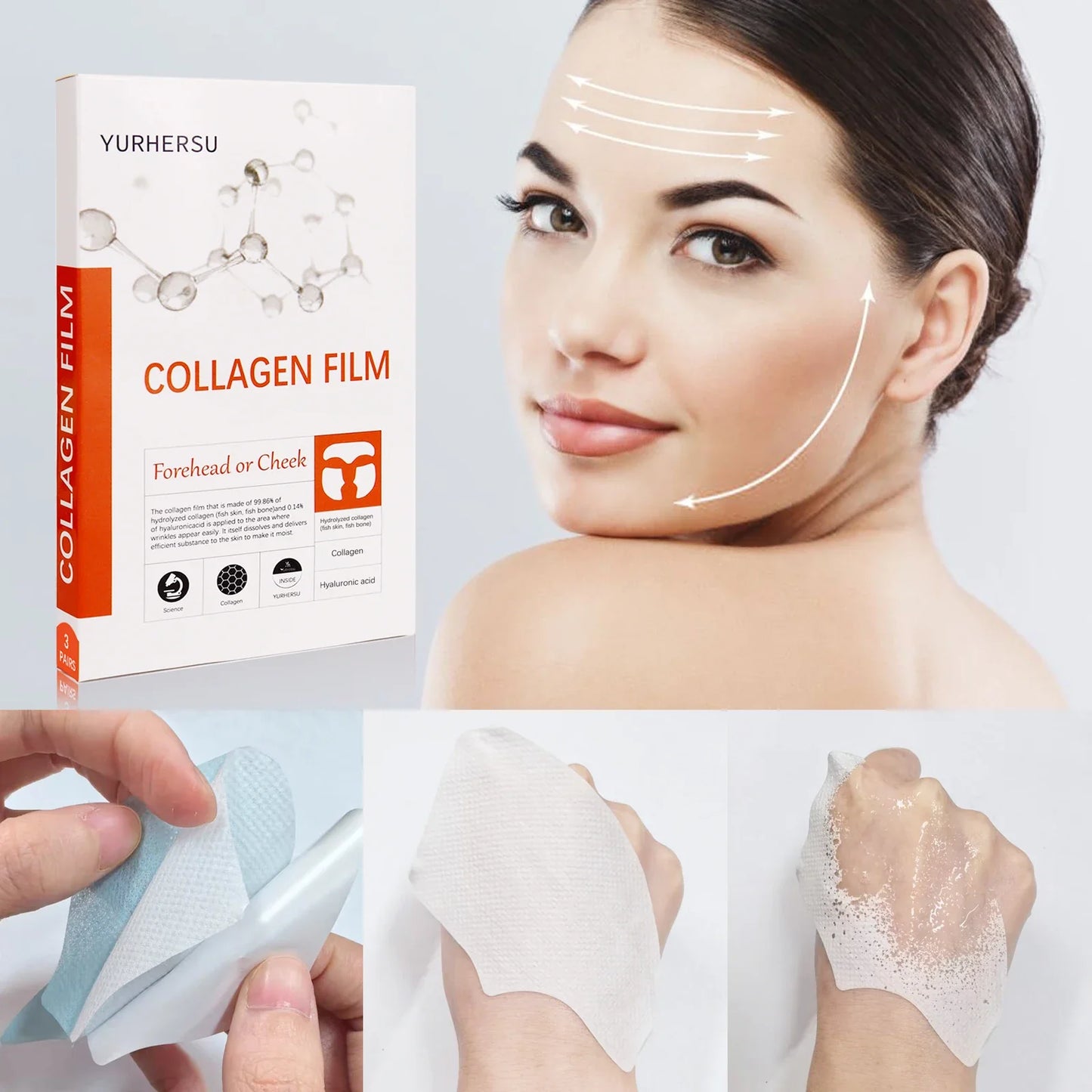 YURHERSU Collagen Soluble Film Mask – Hydrating Essence Patch 3pc