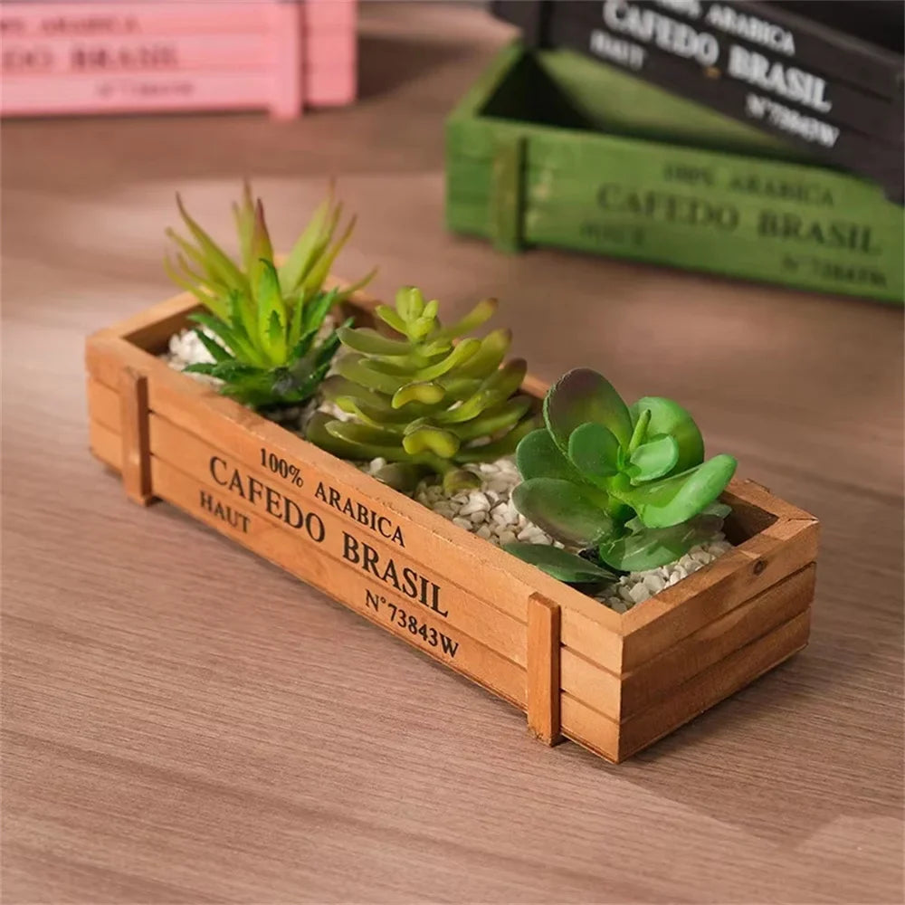 Retro Wooden Planter Box for Succulents & Micro Landscape Decor