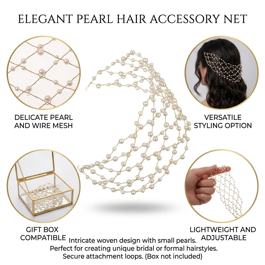 Pearl Embellished Mesh Headband For Women Elastic Net Hair Accessory With Pearl Decoration Peaceful Pleasures Health and Wellness