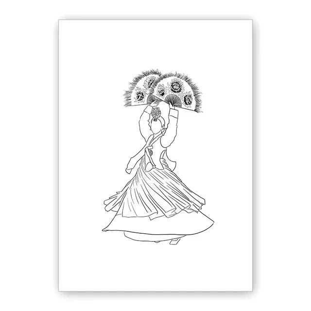 Korean Hanbok Traditional Canvas Wall Art | Vintage Asian Poster
