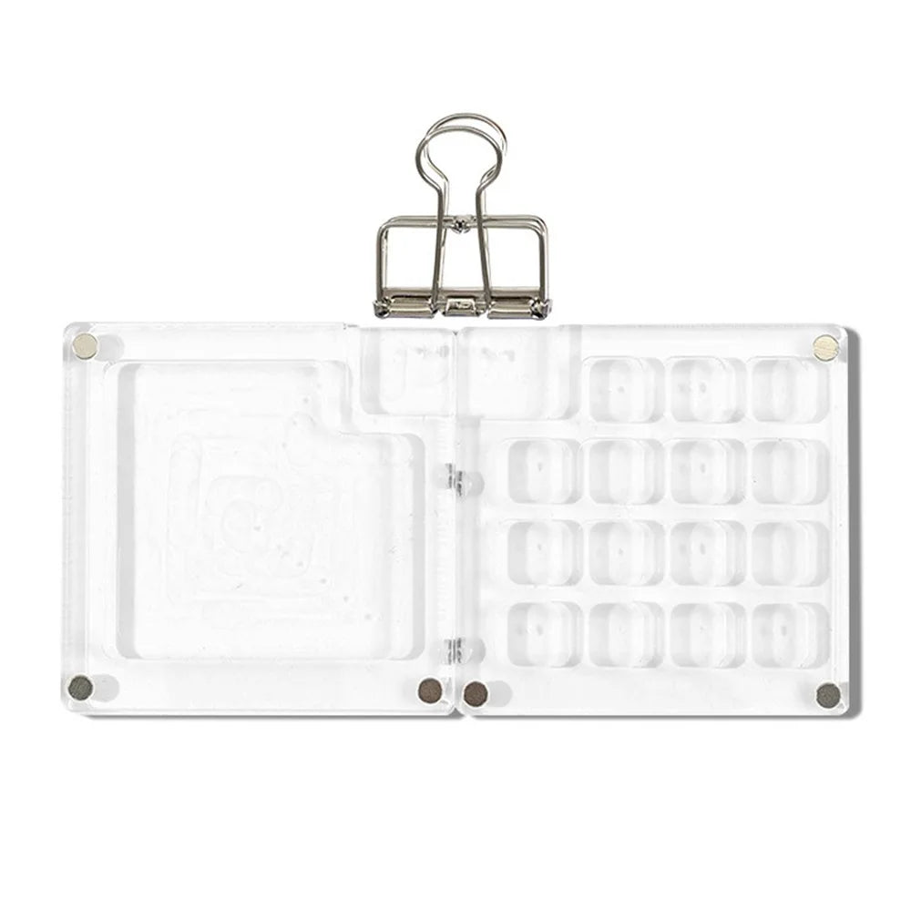 Acrylic Watercolor Paint Palette Magnetic Quicksand Travel Painting Tray Foldable Waterproof Paint Pigment Box Outdoor Peaceful Pleasures Health and Wellness -Transparent-15 Grid