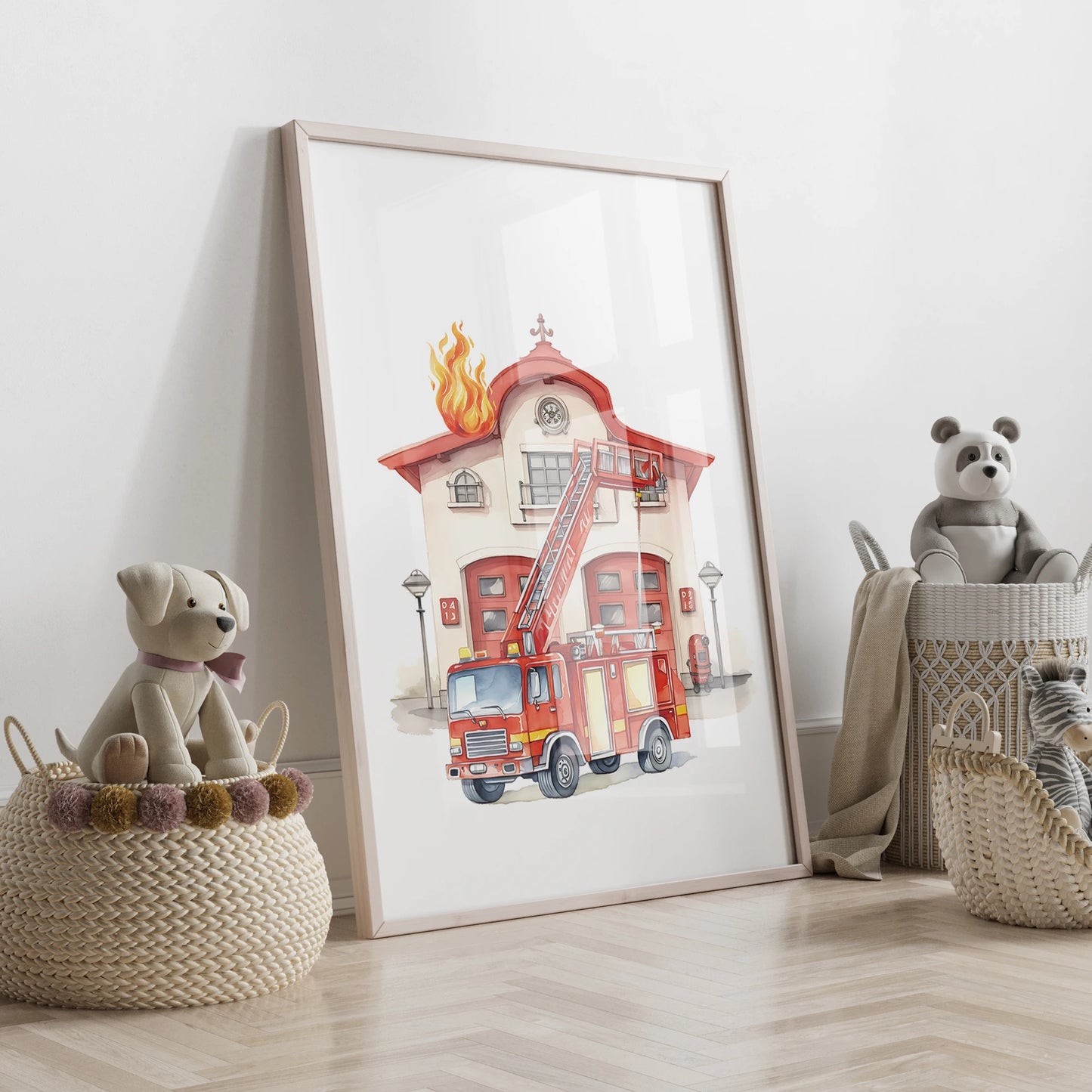 3-Piece Cartoon Firefighter Canvas Wall Art Print Set